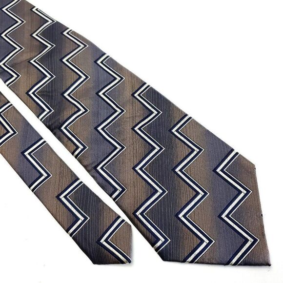 Joseph & Feiss Brown Gray Woven Wide Abstract Silk Tie - Picture 1 of 6